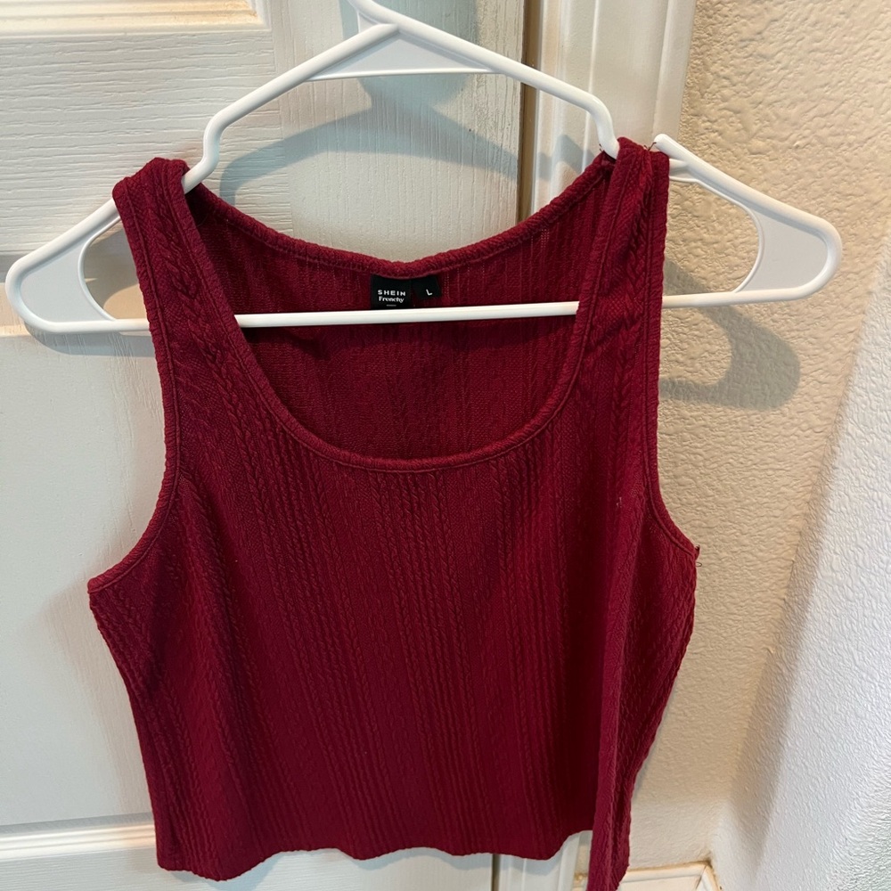 SHEIN Deep Red Textured Tank Top